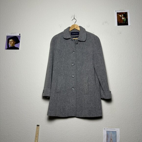 VTG London Fog Wool Peacoat Trench Coat Womens L Gray Button Up USA Made 90s - Picture 1 of 15